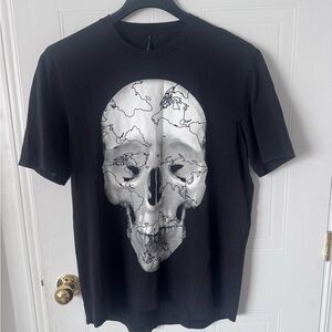 Black Barrett by Neil Barrett Black Tee with White Skull Design